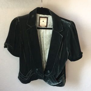 Anthropologie Velvet Jacket Forest Green